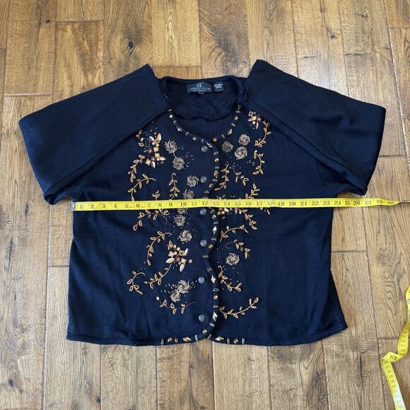 VTG Carole Little Cardigan Sweater Wool Blend Floral Beaded Embroidered Women L - Picture 4 of 5